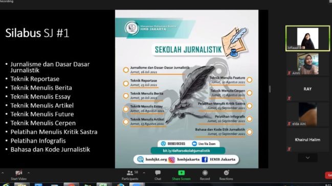 Tingkatkan Literasi di Masa Pandemi, HMB Jakarta Selenggarakan Sekolah Jurnalistik