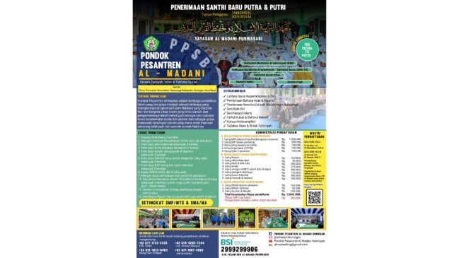 Penerimaan Santri Baru Putra dan Putri Pondok Pesantren Al Madani Purwasari-Kuningan Jawa Barat Tahun 2023